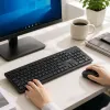The black wireless keyboard and mouse set BS43 offers a comfortable feel, is multi-functional for office and gaming, and is compatible with Bluetooth connection details Picture